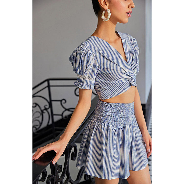 Kay Kay BY KKHUSHI SAHAII Blue Stripe Crop Top and Skirt (Set of 2)