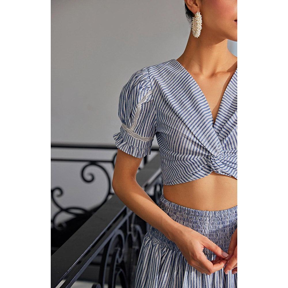 Kay Kay BY KKHUSHI SAHAII Blue Stripe Crop Top and Skirt (Set of 2)