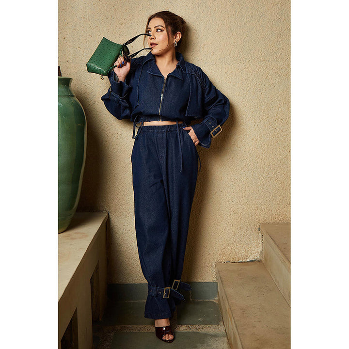 Kay Kay BY KKHUSHI SAHAII Navy Blue Solid Magnolia Co-Ord (Set of 2)