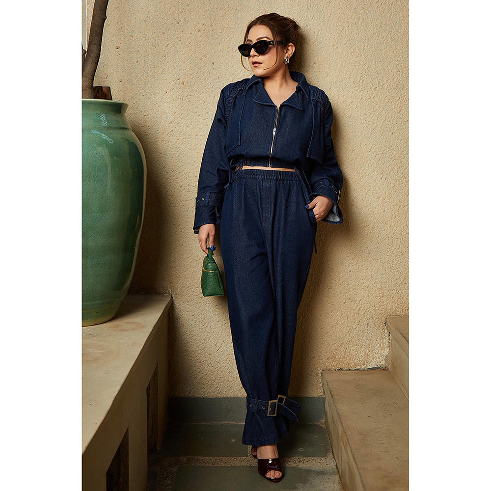 Kay Kay BY KKHUSHI SAHAII Navy Blue Solid Magnolia Co-Ord (Set of 2)