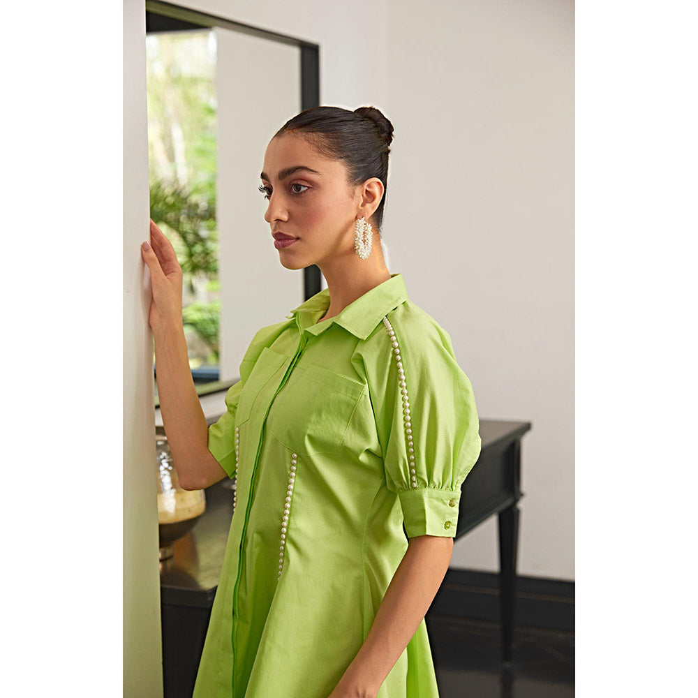 Kay Kay BY KKHUSHI SAHAII Green Embellished/Sequined Neon Shirt Mini Dress