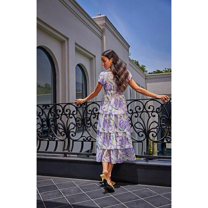 Kay Kay BY KKHUSHI SAHAII White Printed Layer Midi Dress