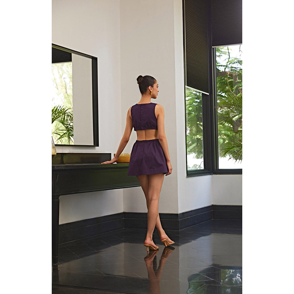 Kay Kay BY KKHUSHI SAHAII Purple Solid/Plain Braided Mini Dress