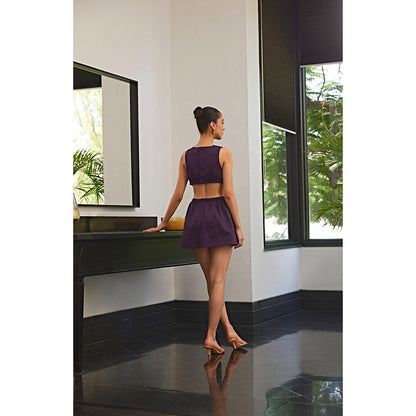 Kay Kay BY KKHUSHI SAHAII Purple Solid/Plain Braided Mini Dress