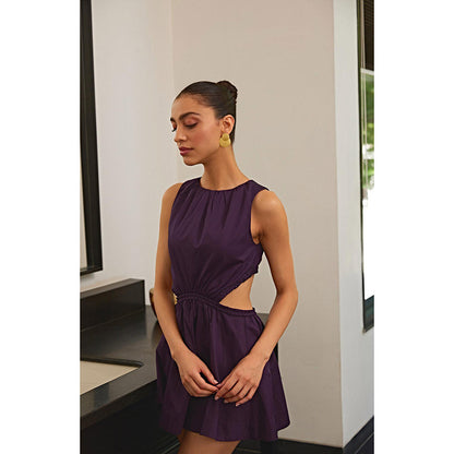 Kay Kay BY KKHUSHI SAHAII Purple Solid/Plain Braided Mini Dress