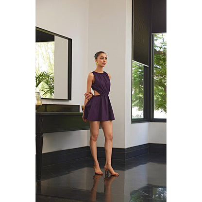 Kay Kay BY KKHUSHI SAHAII Purple Solid/Plain Braided Mini Dress