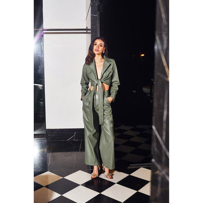 Kay Kay BY KKHUSHI SAHAII Women Notched Lapel Green Faye Co-Ord (Set of 2)