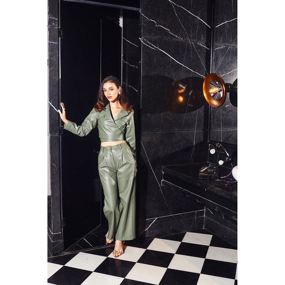 Kay Kay BY KKHUSHI SAHAII Women Notched Lapel Green Faye Co-Ord (Set of 2)