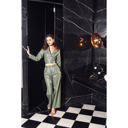 Kay Kay BY KKHUSHI SAHAII Women Notched Lapel Green Faye Co-Ord (Set of 2)