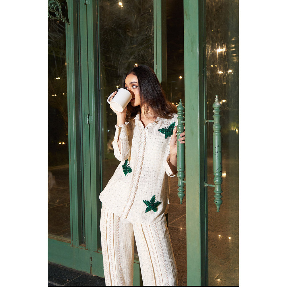 Kay Kay BY KKHUSHI SAHAII Women Collar Neck Off White Leyla Co-Ord (Set of 2)