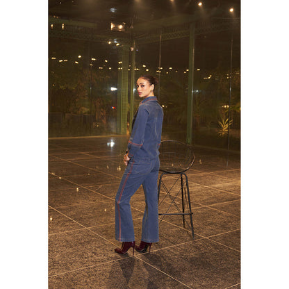 Kay Kay BY KKHUSHI SAHAII Women Collar Neck Blue Reta Co-Ord (Set of 2)