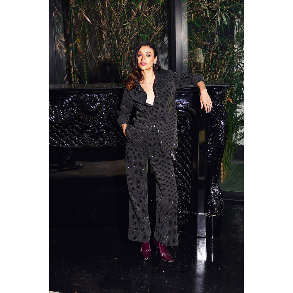 Kay Kay BY KKHUSHI SAHAII Women Black Faience Co-Ord (Set of 2)