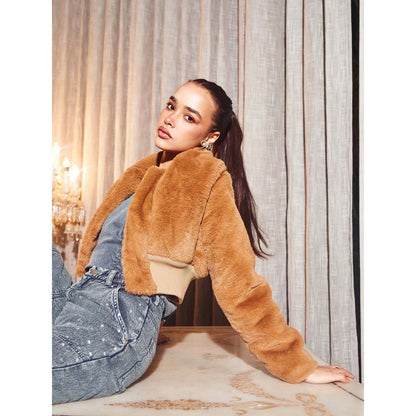 Kay Kay BY KKHUSHI SAHAII Women Fur Em Brown Winter Coat Jacket