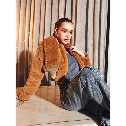 Kay Kay BY KKHUSHI SAHAII Women Fur Em Brown Winter Coat Jacket