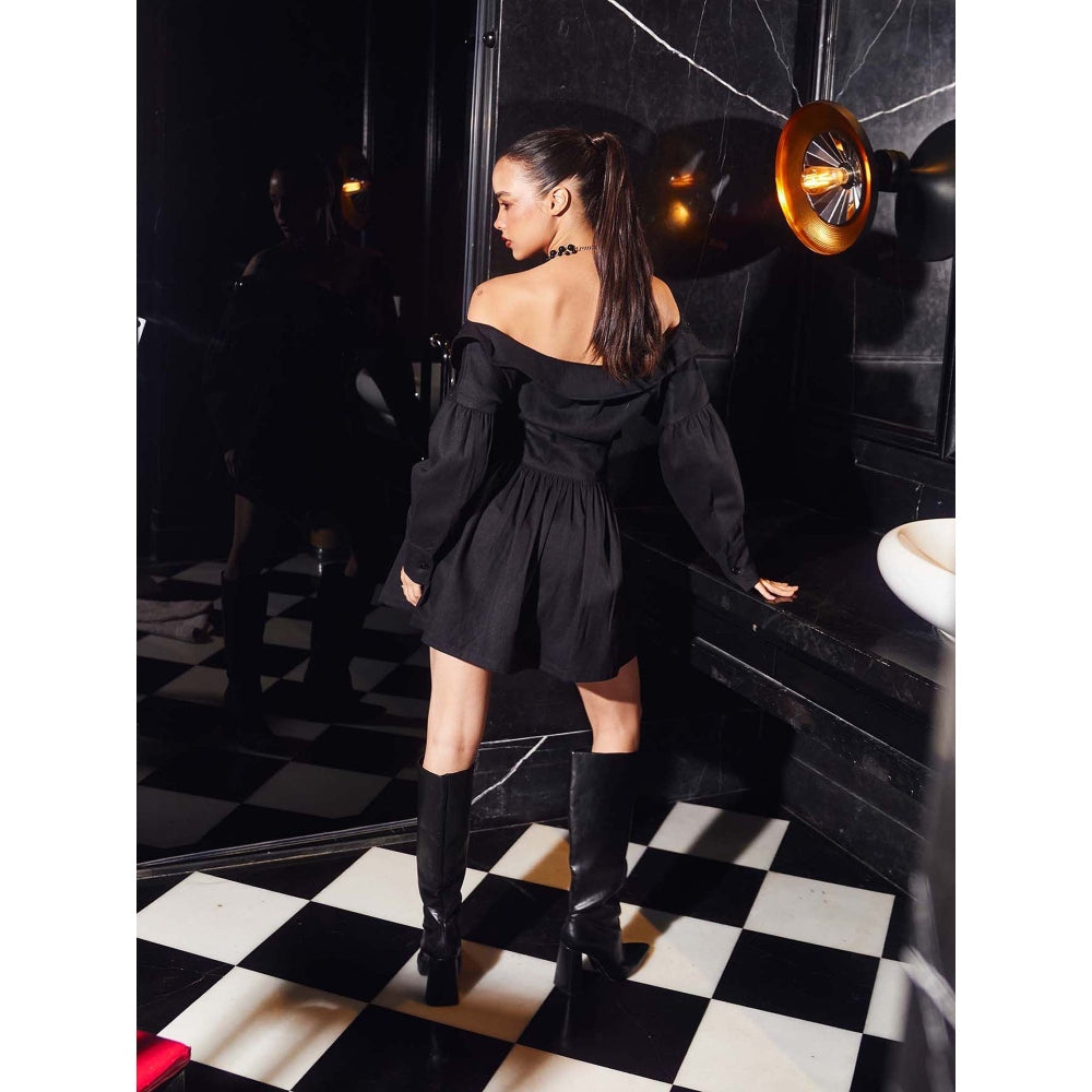 Kay Kay BY KKHUSHI SAHAII Women Mini V-Neck Full Sleeves Vivianne Black Dress