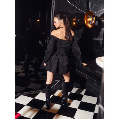 Kay Kay BY KKHUSHI SAHAII Women Mini V-Neck Full Sleeves Vivianne Black Dress