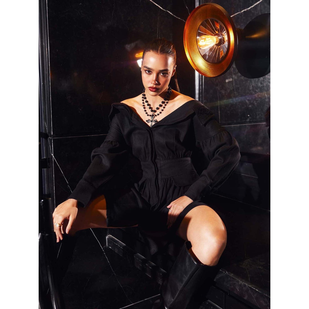 Kay Kay BY KKHUSHI SAHAII Women Mini V-Neck Full Sleeves Vivianne Black Dress