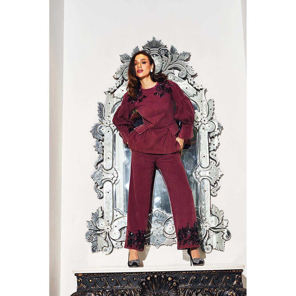 Kay Kay BY KKHUSHI SAHAII Gabi Burgundy Co-Ord Set