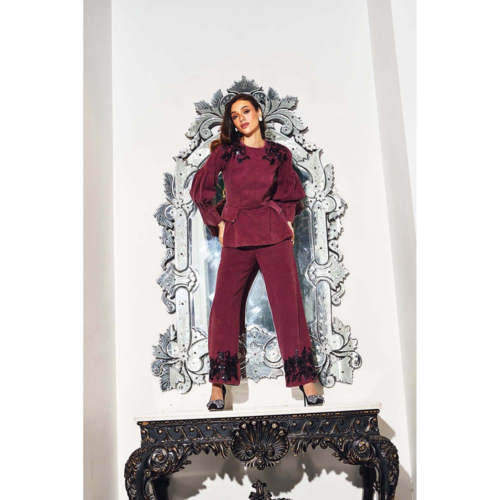 Kay Kay BY KKHUSHI SAHAII Gabi Burgundy Co-Ord Set