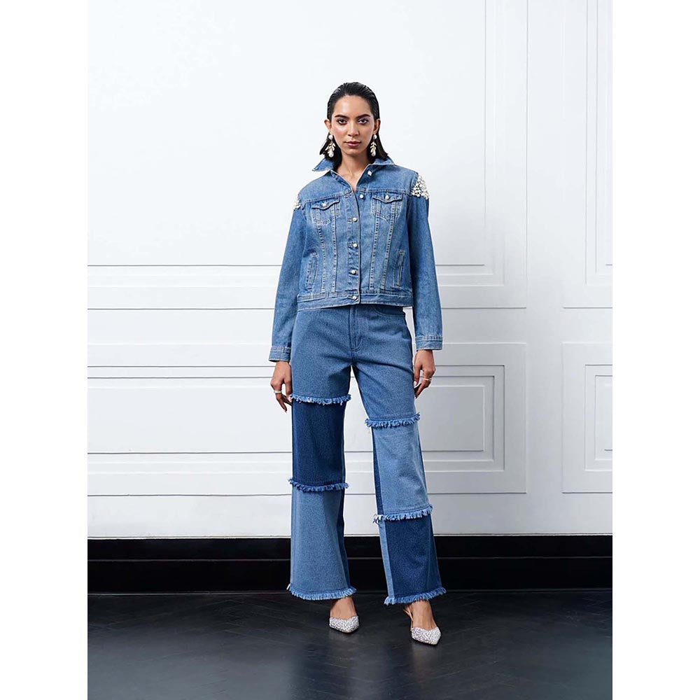 Kay Kay BY KKHUSHI SAHAII Alba Blue Denim Collar Neck Shirt With Pant Co-Ord Set