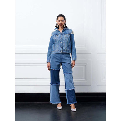 Kay Kay BY KKHUSHI SAHAII Alba Blue Denim Collar Neck Shirt With Pant Co-Ord Set