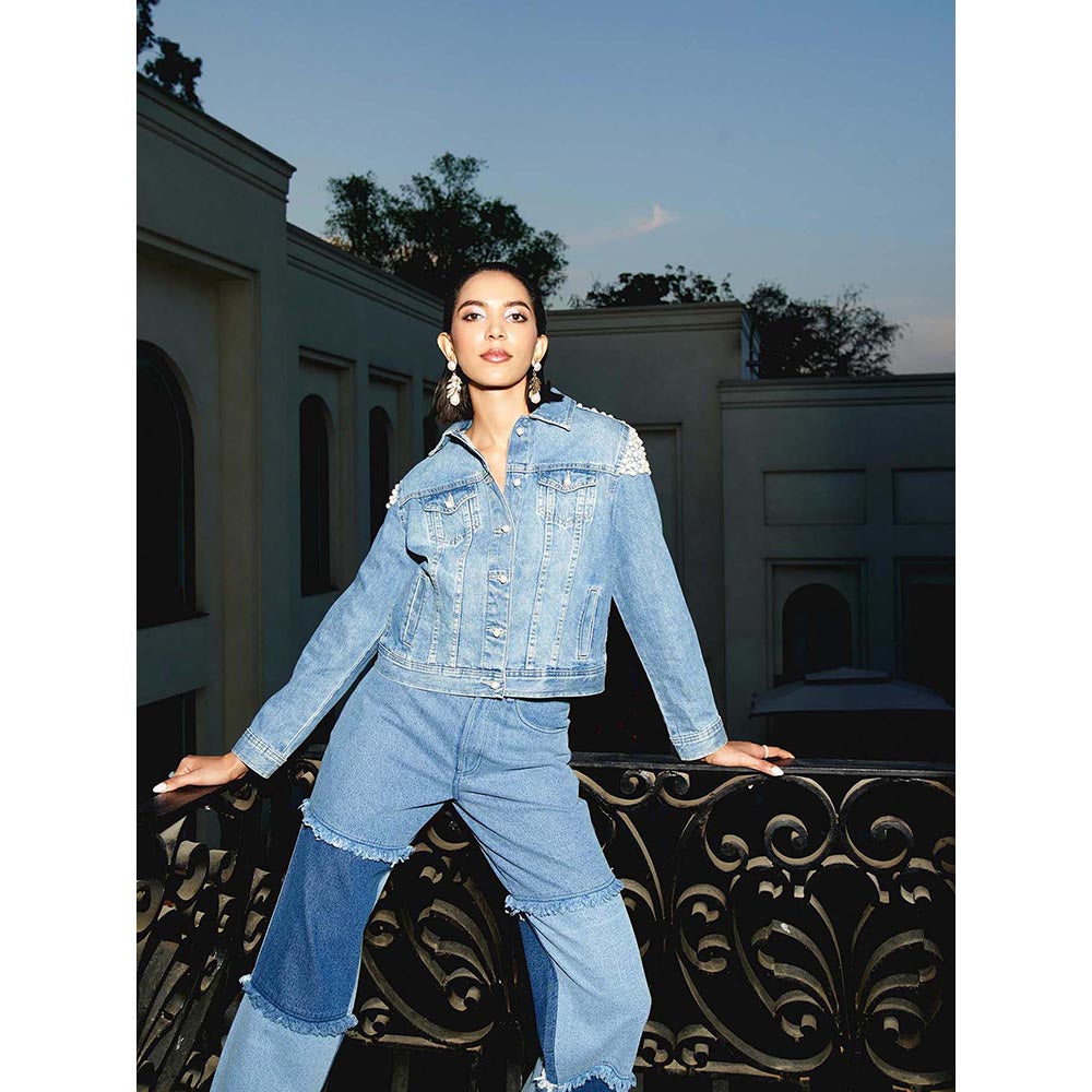 Kay Kay BY KKHUSHI SAHAII Alba Blue Denim Collar Neck Shirt With Pant Co-Ord Set