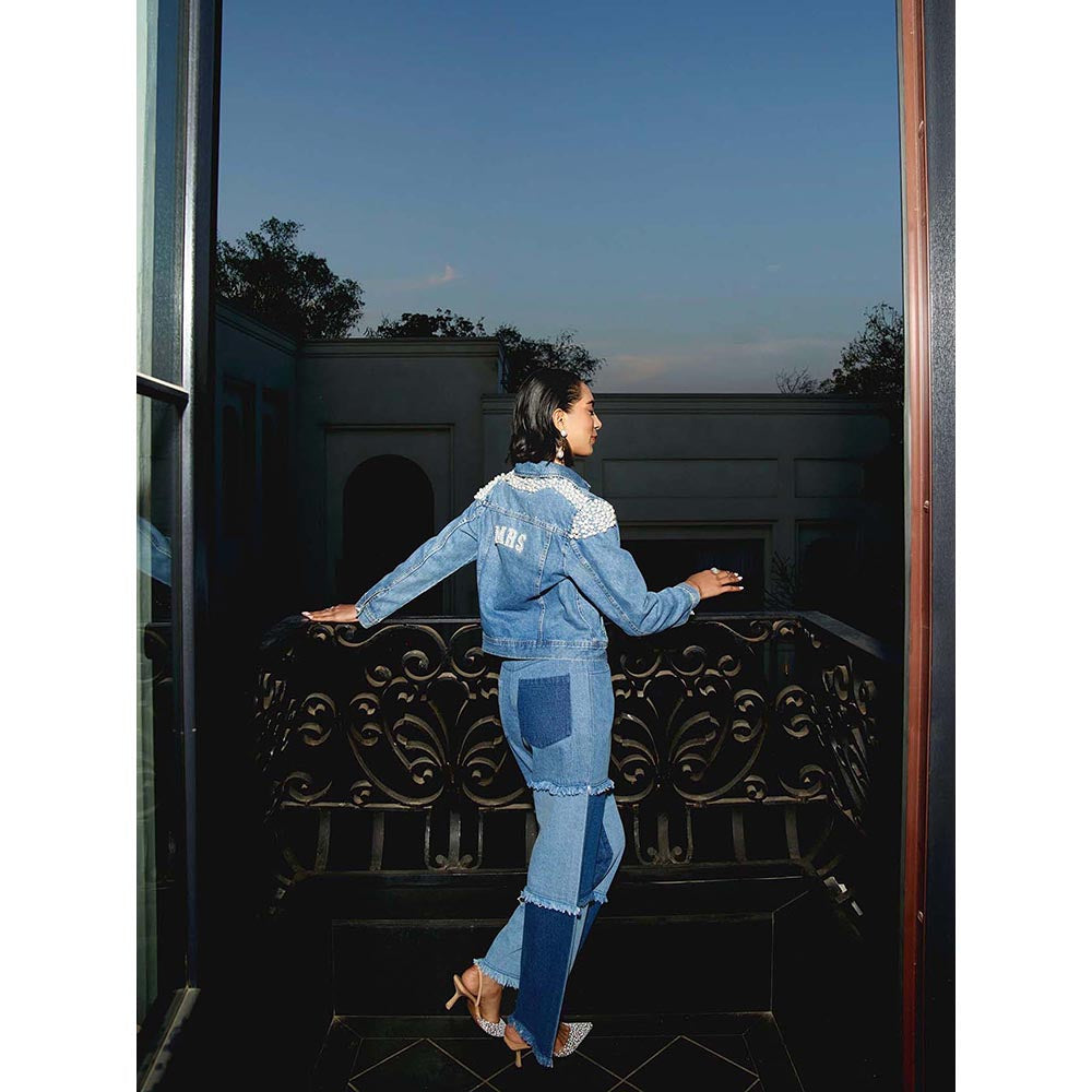 Kay Kay BY KKHUSHI SAHAII Alba Blue Denim Collar Neck Shirt With Pant Co-Ord Set