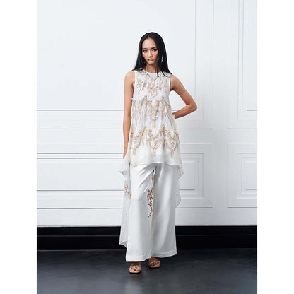 Kay Kay BY KKHUSHI SAHAII Kimora White Embellished Round Neck Co-Ord Set