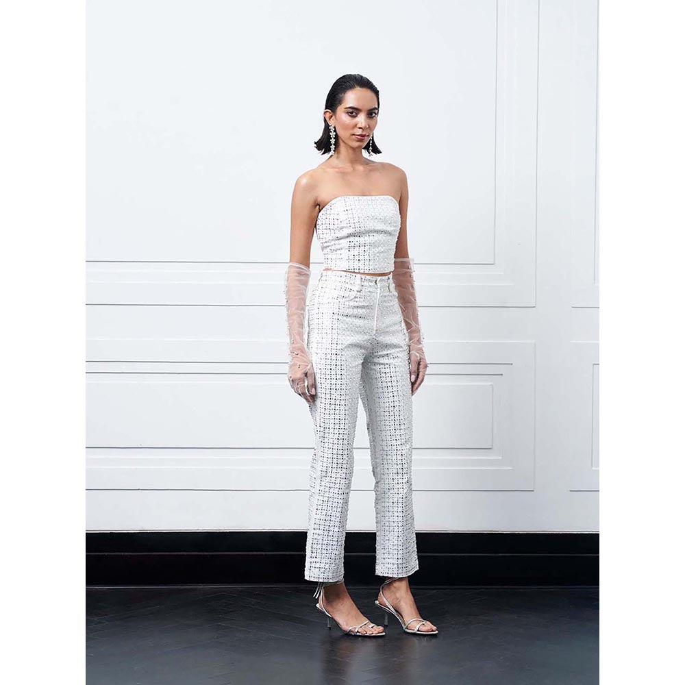 Kay Kay BY KKHUSHI SAHAII Nolia White Embellished Strapless Co-Ord Set