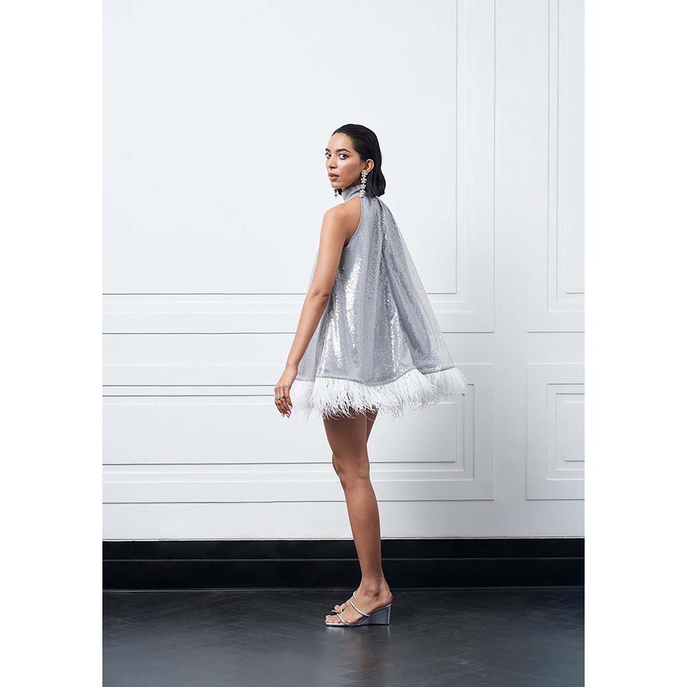 Kay Kay BY KKHUSHI SAHAII Hugo Embellished Grey Mini Dress