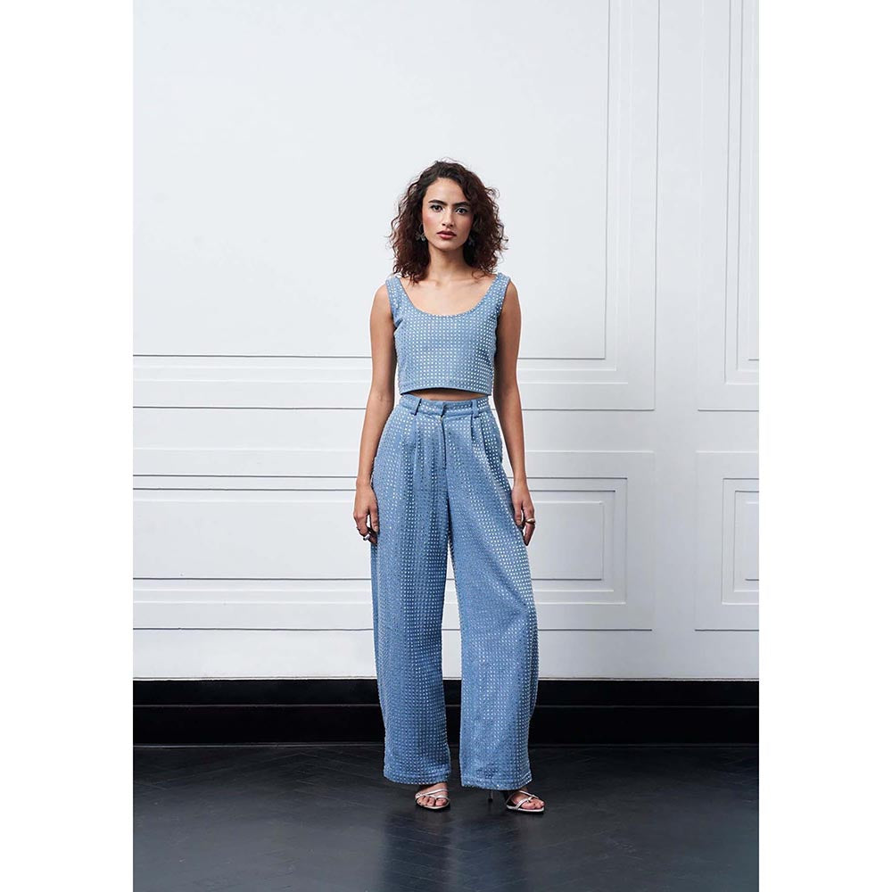 Kay Kay BY KKHUSHI SAHAII Blue Ricka Embellished Denim Top