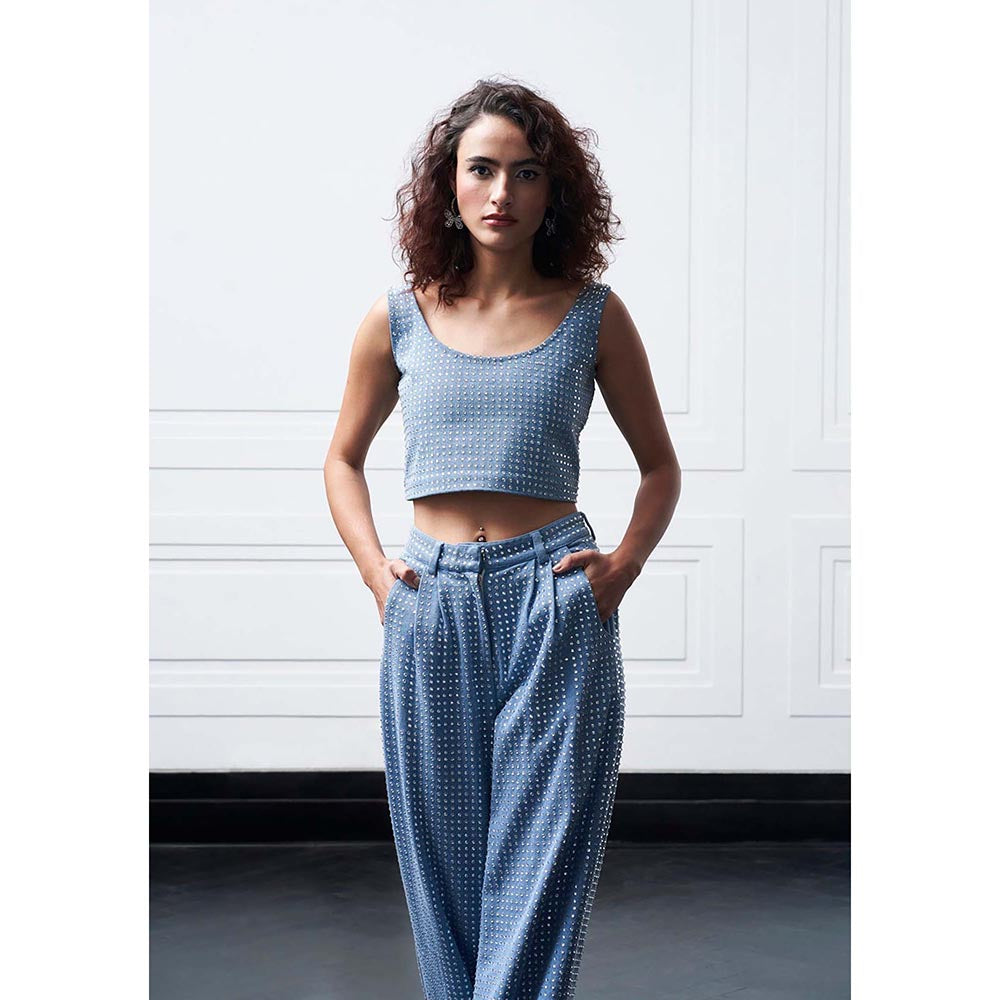 Kay Kay BY KKHUSHI SAHAII Blue Ricka Embellished Denim Top
