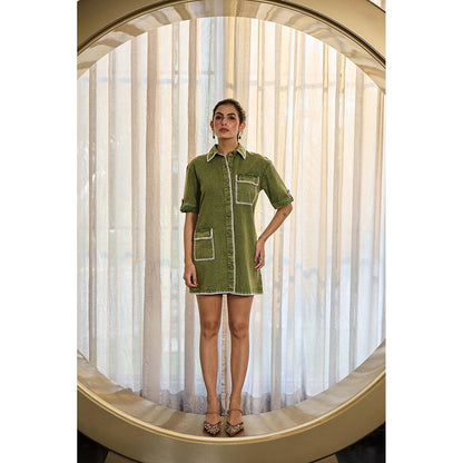 Kay Kay BY KKHUSHI SAHAII Audrey Denim Green Mini Dress
