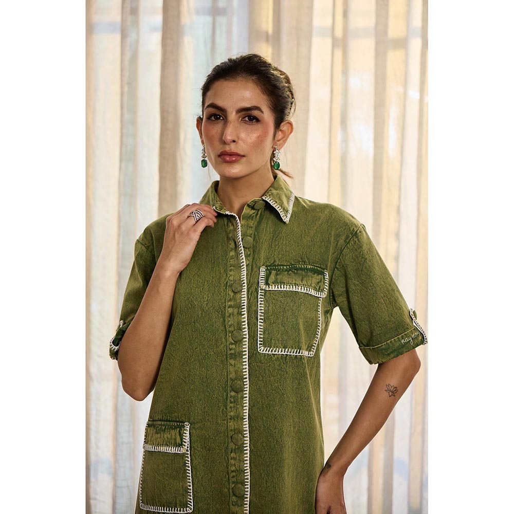 Kay Kay BY KKHUSHI SAHAII Audrey Denim Green Mini Dress