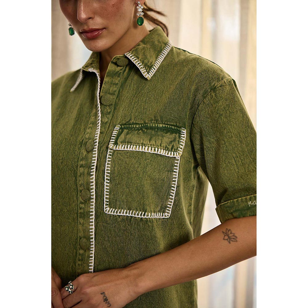 Kay Kay BY KKHUSHI SAHAII Audrey Denim Green Mini Dress