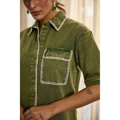 Kay Kay BY KKHUSHI SAHAII Audrey Denim Green Mini Dress