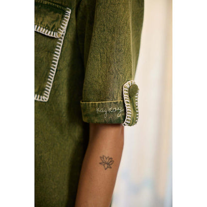 Kay Kay BY KKHUSHI SAHAII Audrey Denim Green Mini Dress