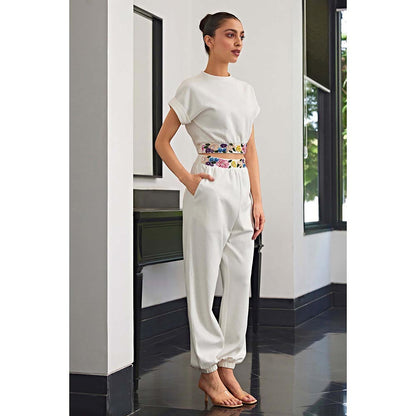 Kay Kay BY KKHUSHI SAHAII Embellished Belt Off White Co-Ord Set