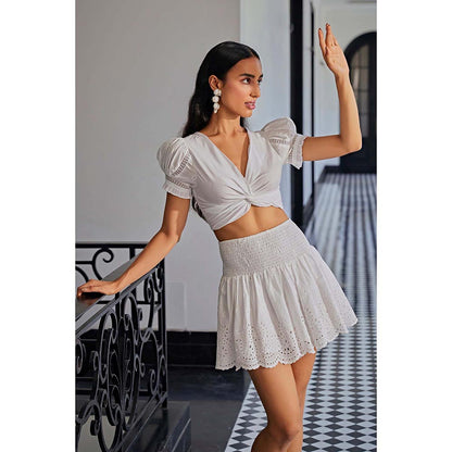 Kay Kay BY KKHUSHI SAHAII Schiffli Off White Co-Ord Set