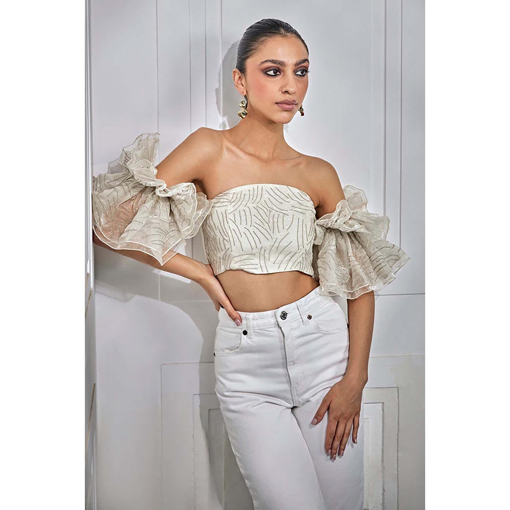 Kay Kay BY KKHUSHI SAHAII Gold Organza Chain Embroidered Crop Top