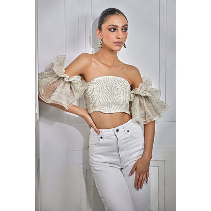 Kay Kay BY KKHUSHI SAHAII Gold Organza Chain Embroidered Crop Top
