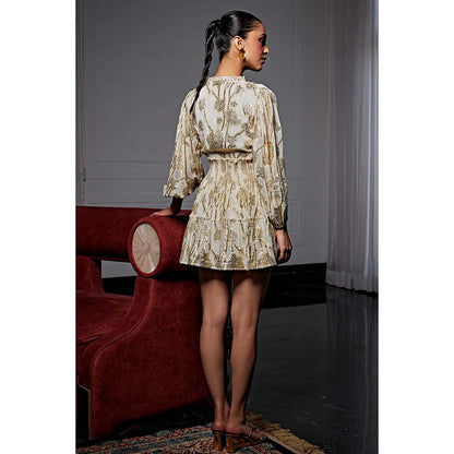 Kay Kay BY KKHUSHI SAHAII Lurex Printed Ivory Mini Dress