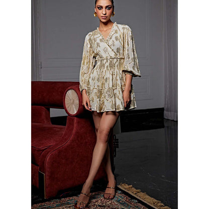 Kay Kay BY KKHUSHI SAHAII Lurex Printed Ivory Mini Dress