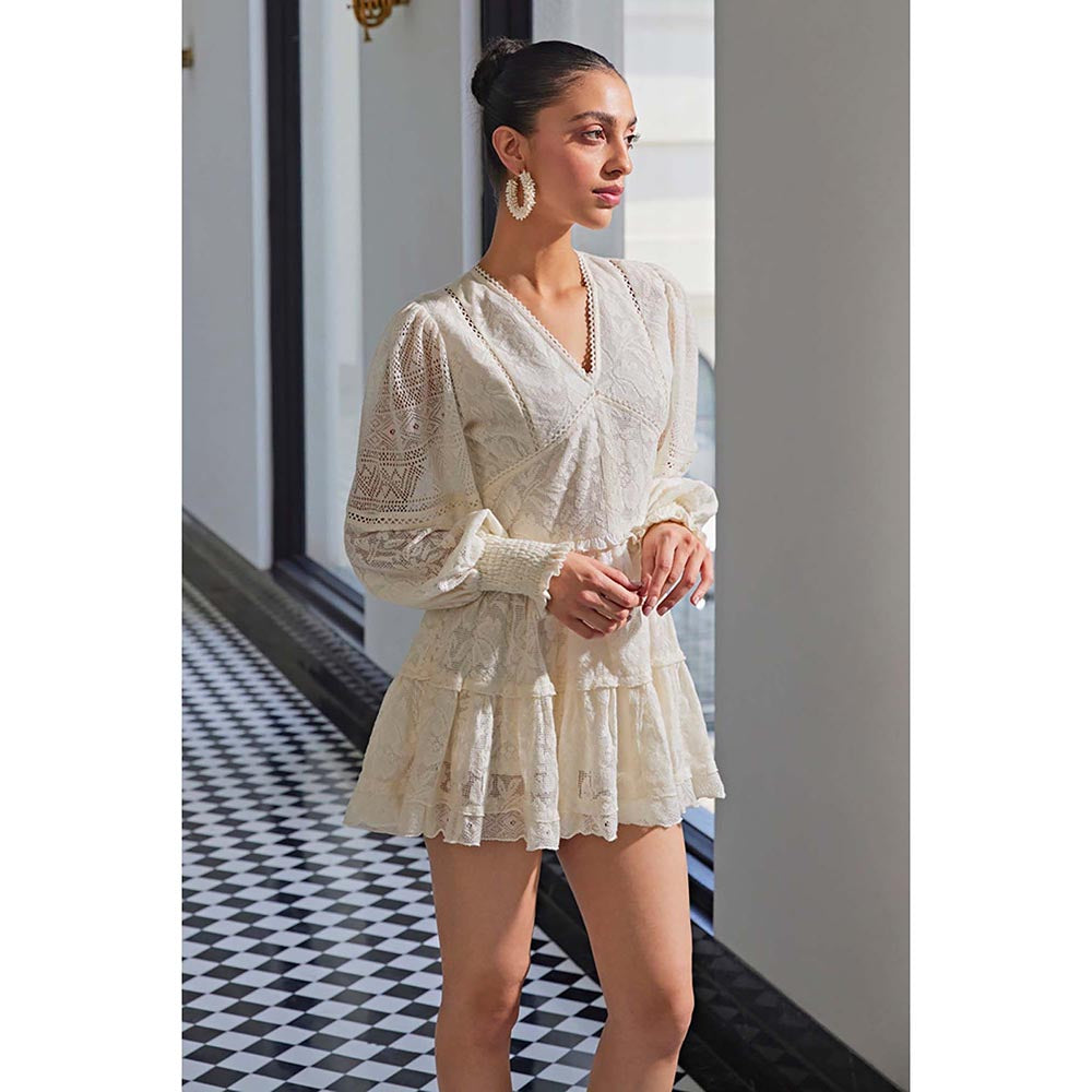Kay Kay BY KKHUSHI SAHAII Jacquard Mesh Off White Mini Dress