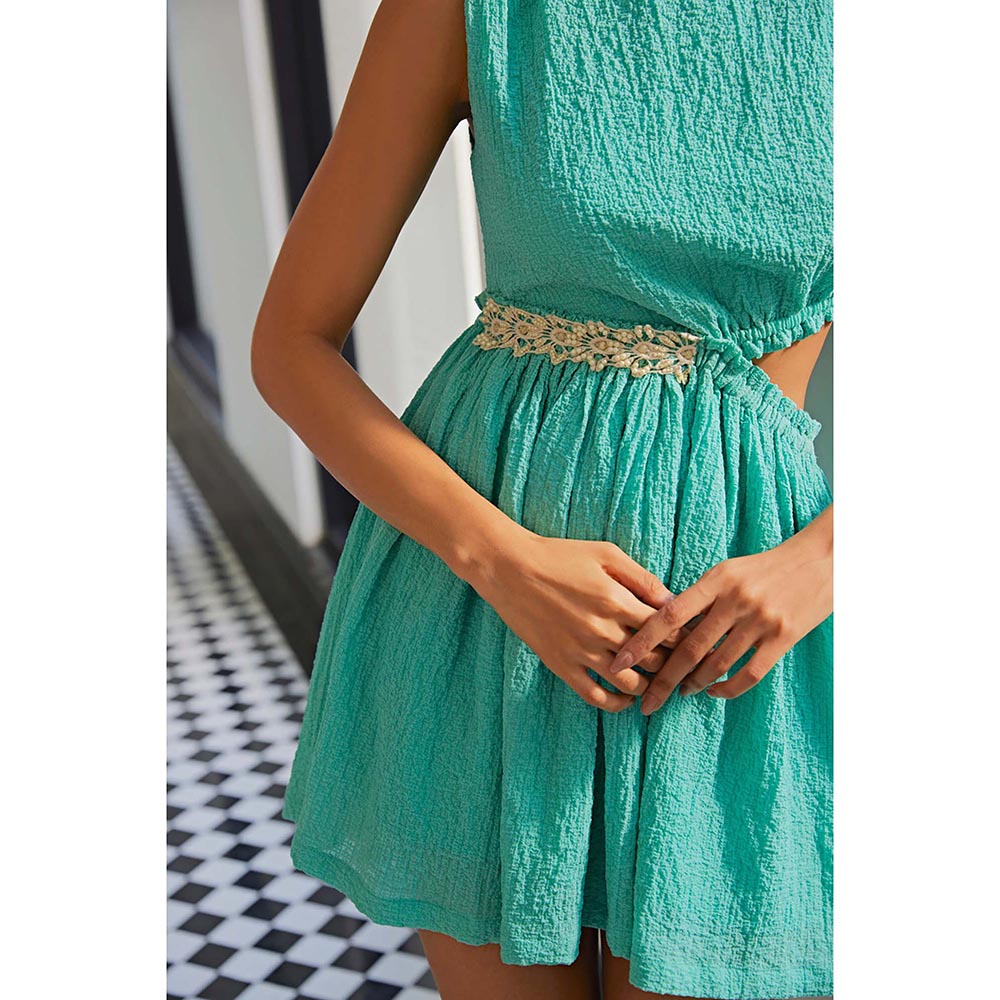 Kay Kay BY KKHUSHI SAHAII Women's Waist Cut Out Turquoise Mini Dress