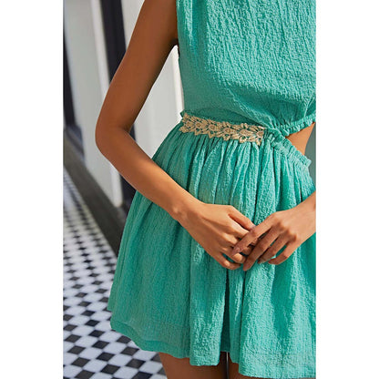 Kay Kay BY KKHUSHI SAHAII Women's Waist Cut Out Turquoise Mini Dress