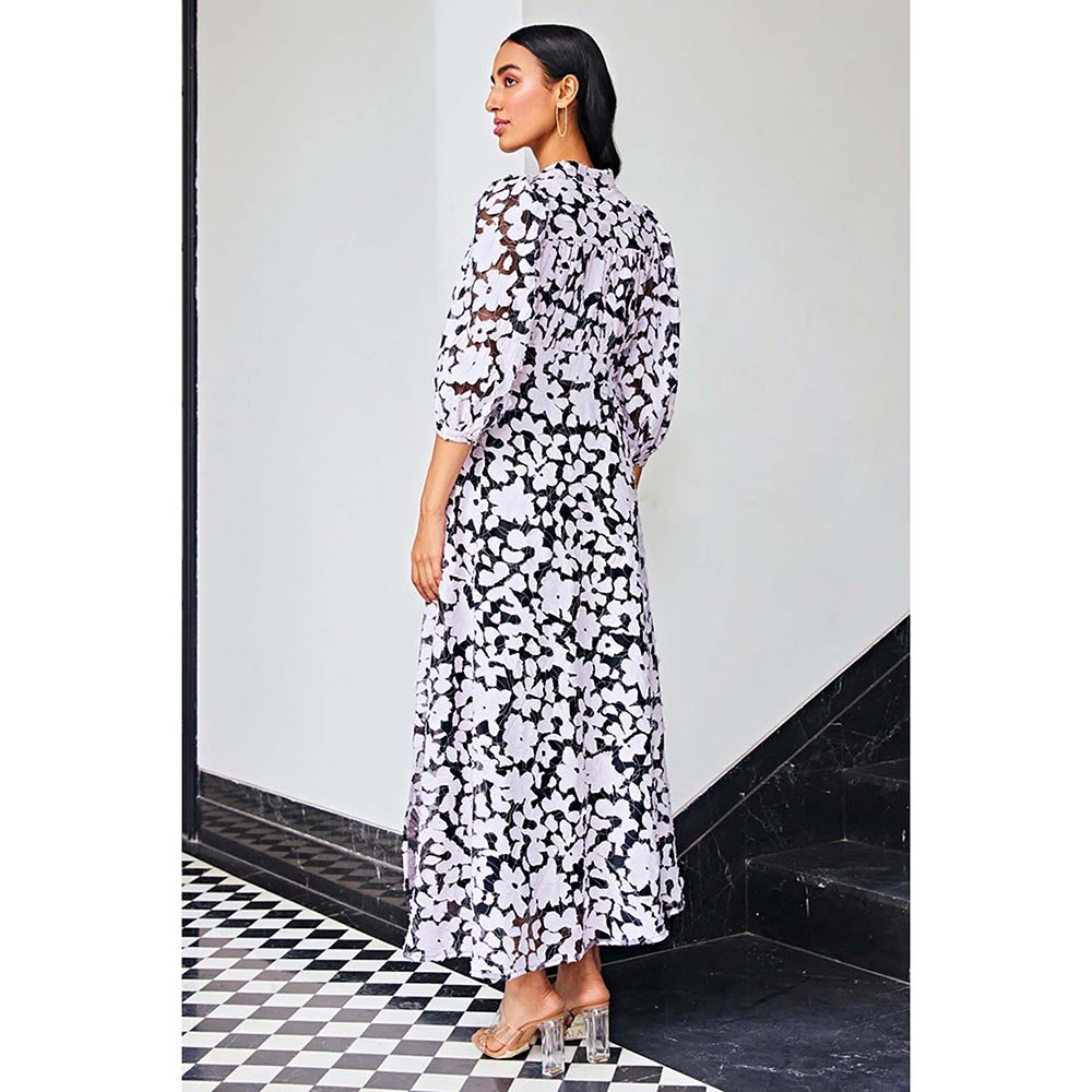 Kay Kay BY KKHUSHI SAHAII 3D Floral Print Contrast Black Maxi Dress