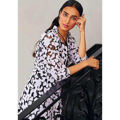 Kay Kay BY KKHUSHI SAHAII 3D Floral Print Contrast Black Maxi Dress
