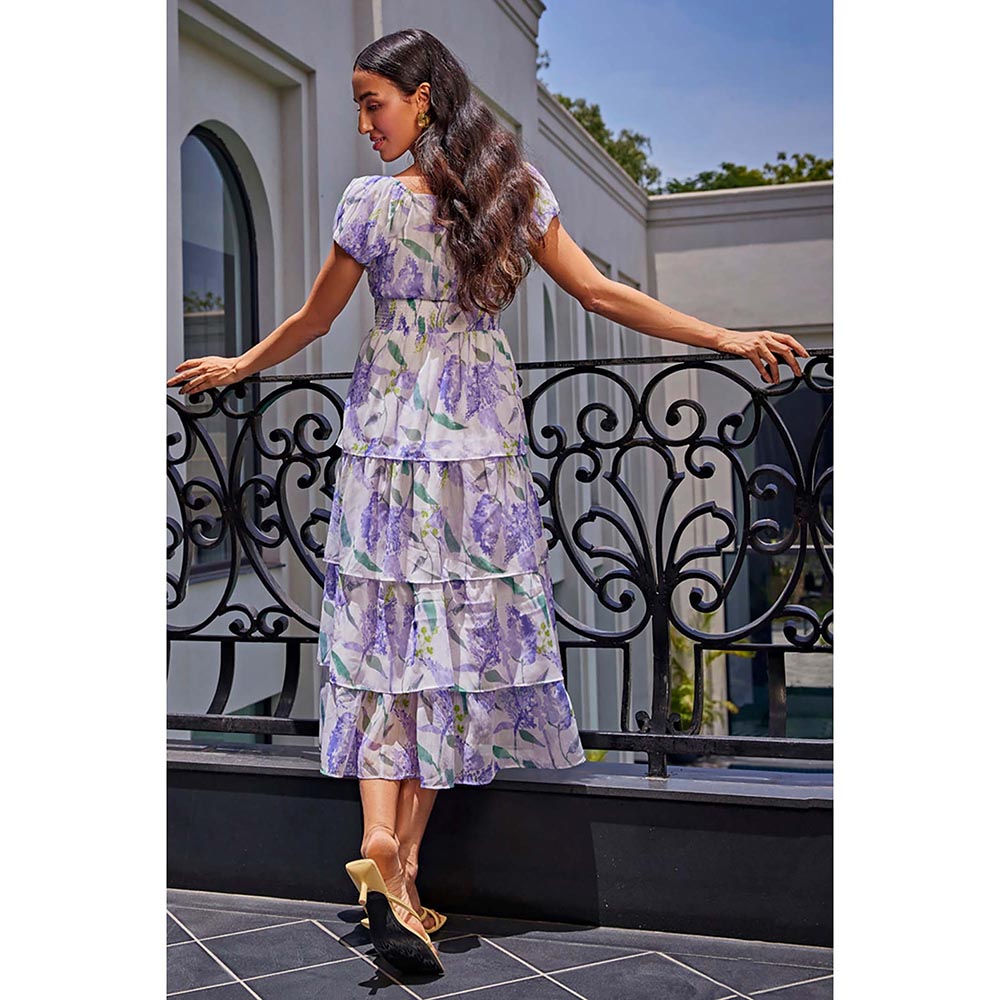 Kay Kay BY KKHUSHI SAHAII Floral Printed Layer Off White Midi Dress