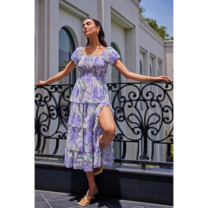 Kay Kay BY KKHUSHI SAHAII Floral Printed Layer Off White Midi Dress